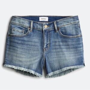 PISTOLA Eliana Mid Rise Fray Hem Denim Jean Shorts - Med Wash Blue - 26